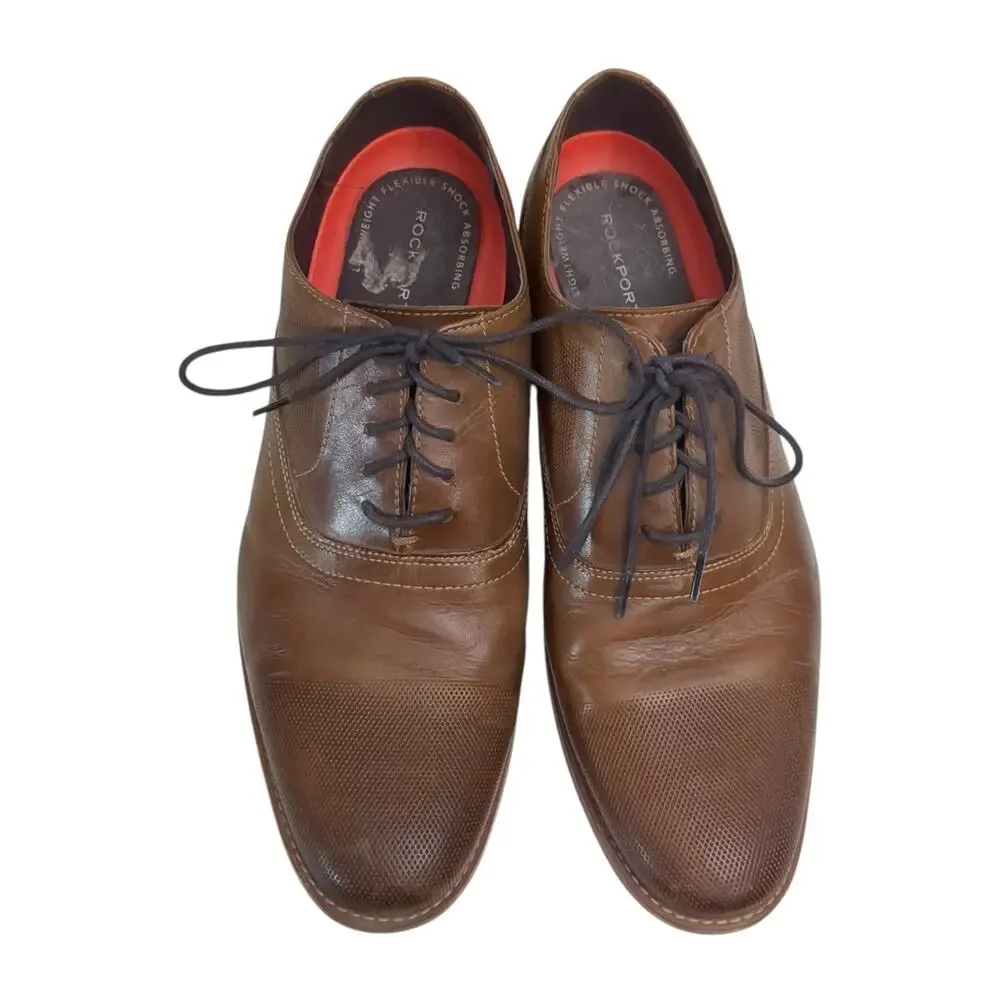 Rockport Dress Oxford Shoes Mens Size 10 Brown Cap Toe Leather TruTECH CG8256